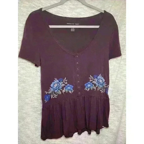 American Eagle Soft & Sexy Top Size Small Purple Plum Embroidered AE - Picture 1 of 12
